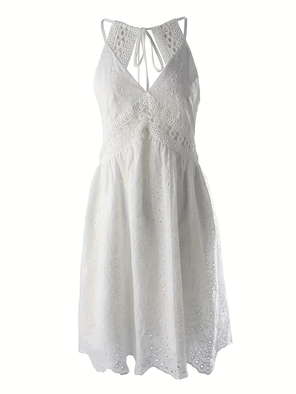 Eyelet Lace V-Neck Mini Dress