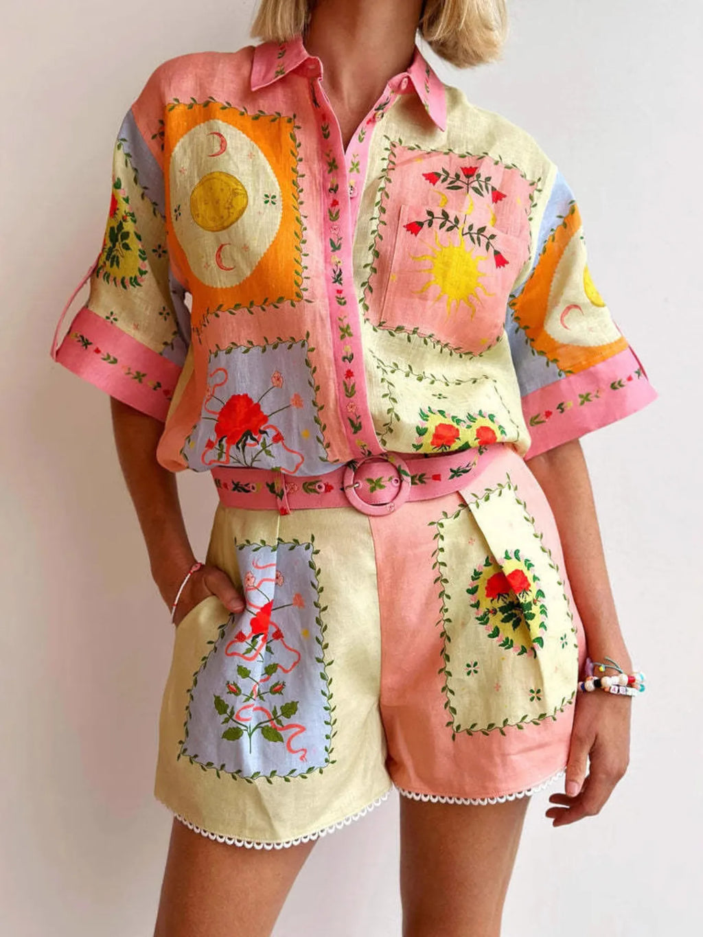 Printed Short Sleeve Shirt and Shorts Set