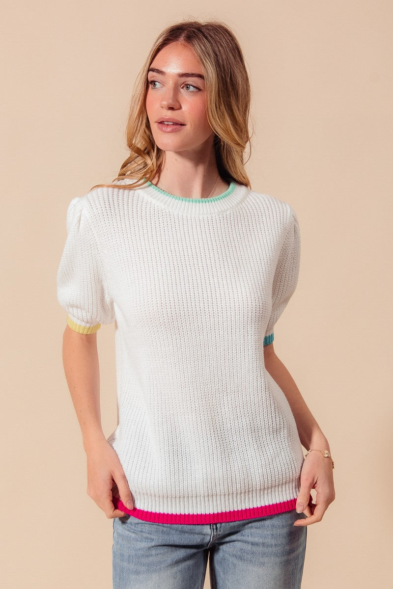 SO ME Casual Sweater Top With Colorful Bands