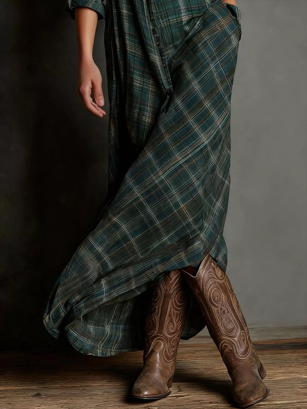 Full Size Plaid Button-Down Maxi Dress Plus Size