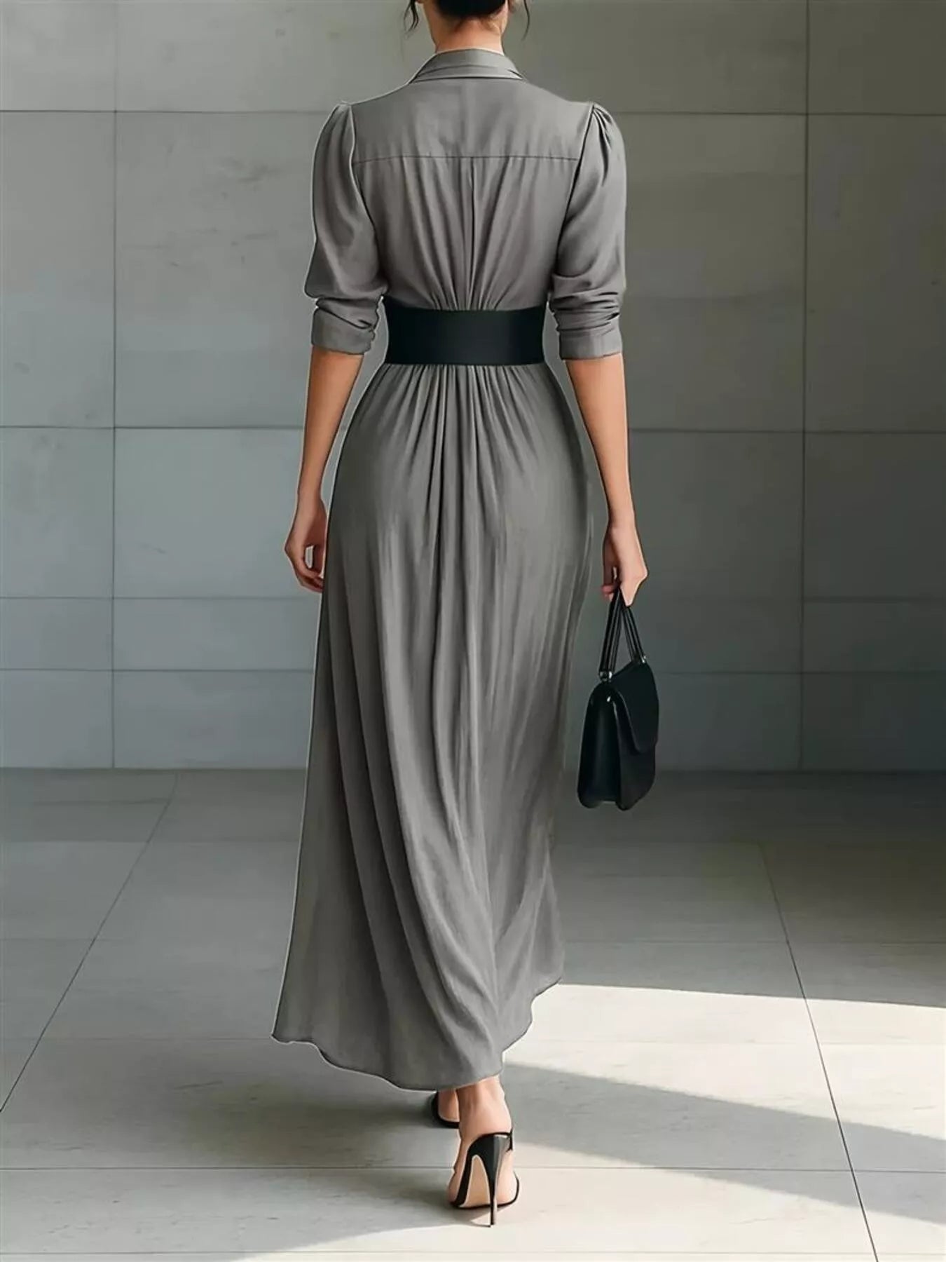 Full Size Button Front Ruched Shirt Maxi Dress Plus Size