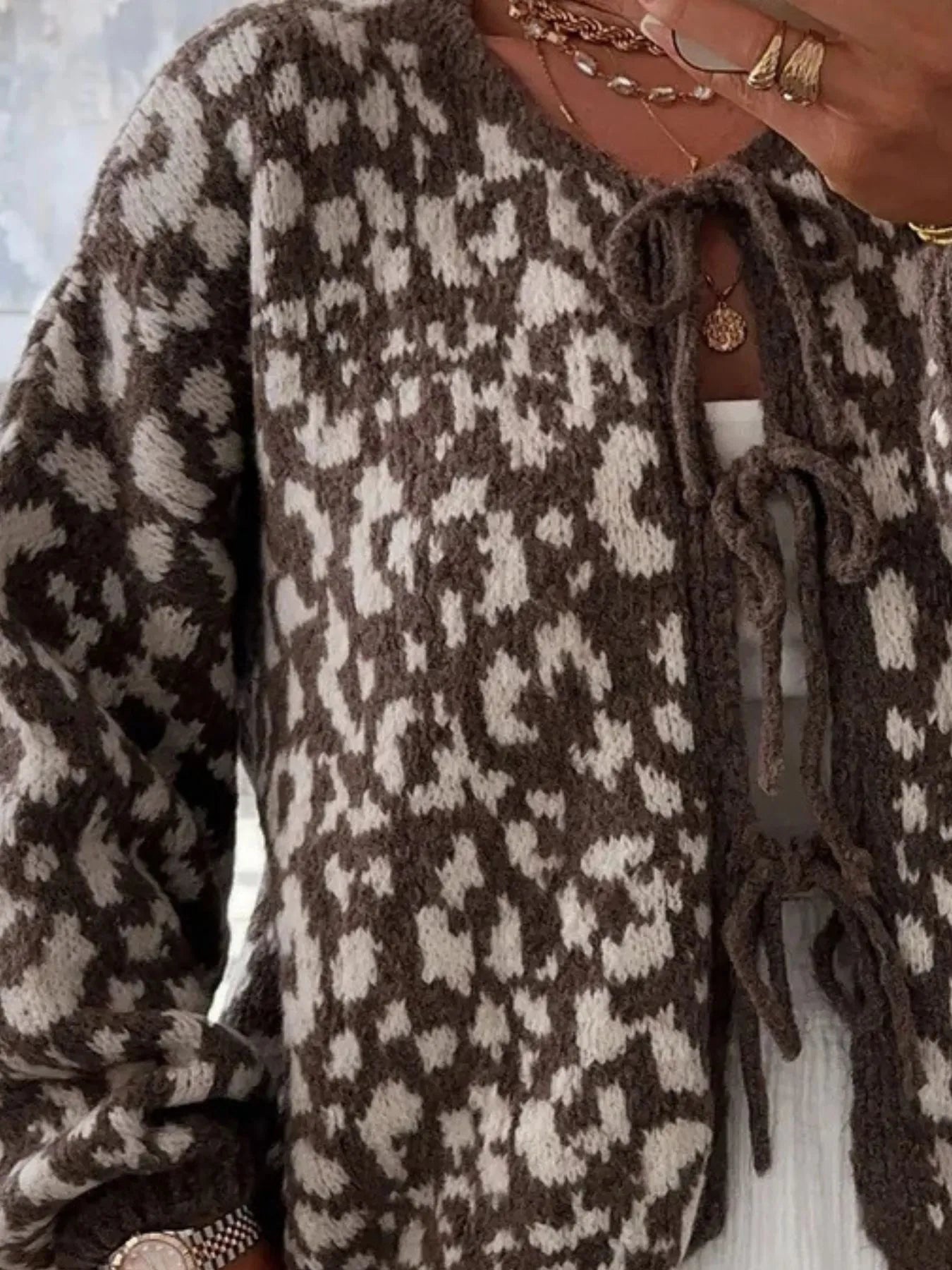 Leopard Tie Front Cardigan