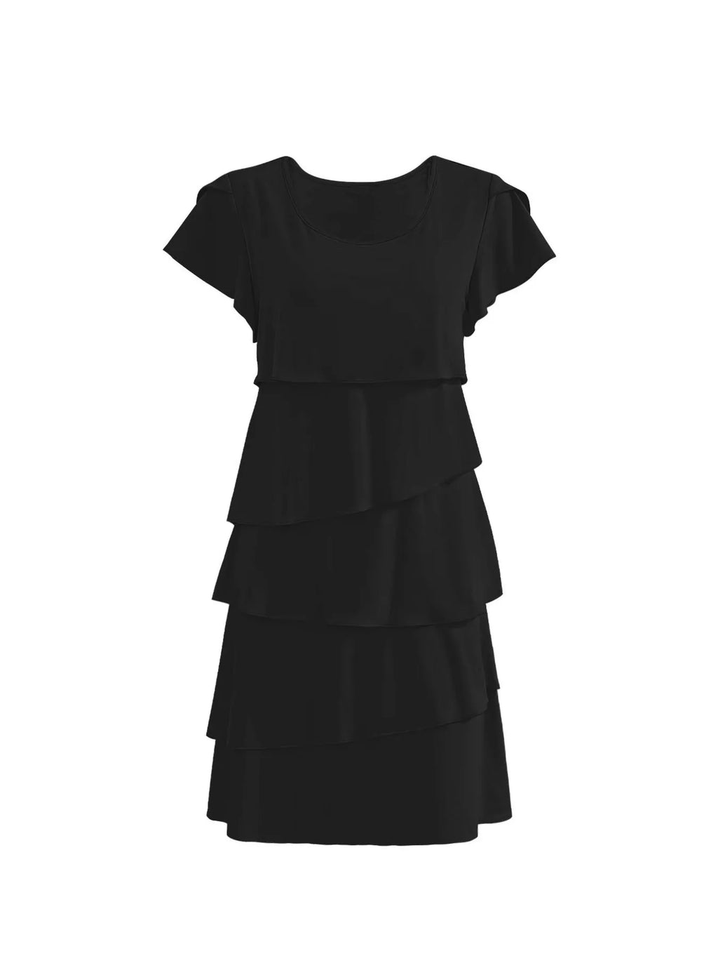 Casual Layered Round Neck Ruffled Sleeve Dress