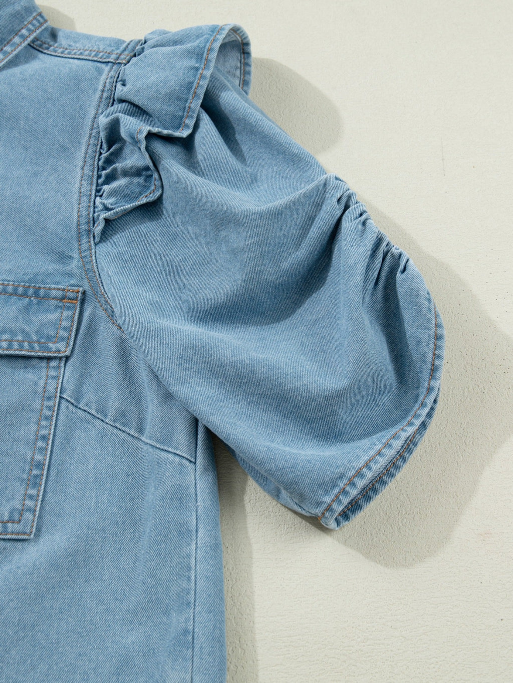 Ruffled Button-Down Denim Shirt