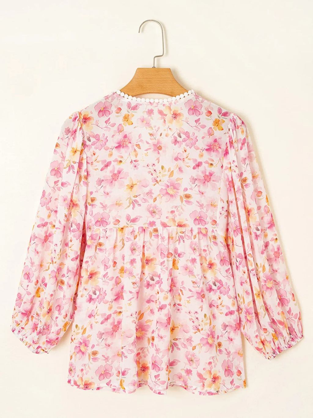 Floral Print Tassel Tie Smocked Puff Sleeve Blouse
