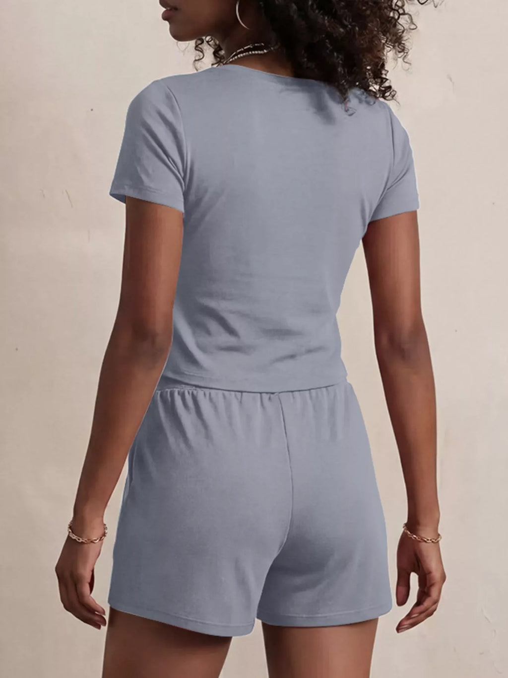 Solid Color Short Sleeve Tee and Shorts Set