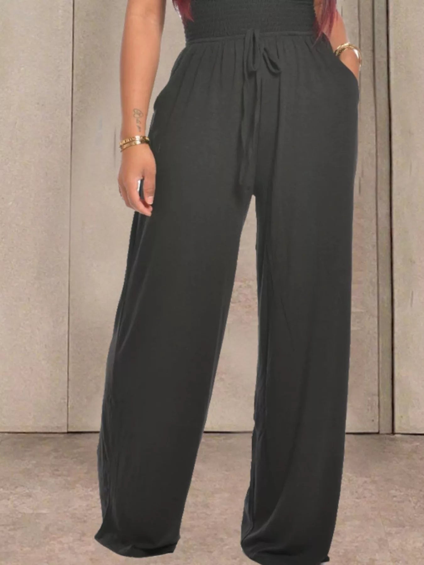 Strapless Smocked Wide-Leg Jumpsuit