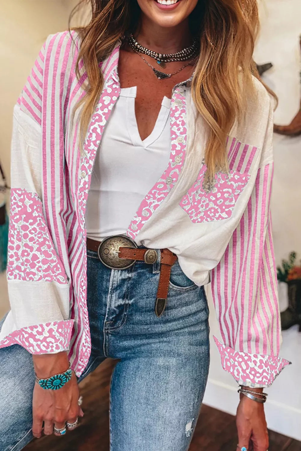 Leopard Striped Western Casual Shirt