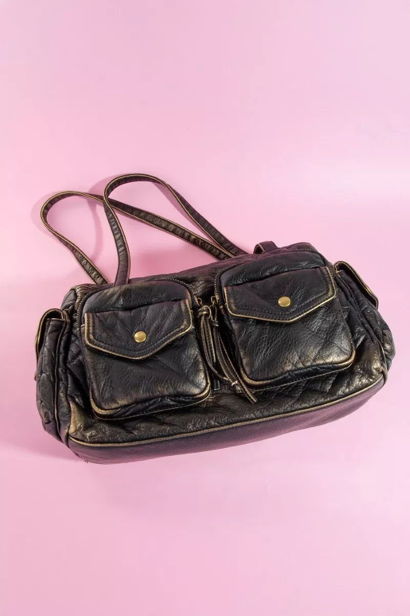 Fame Multi Pocket Textured Leather Shoulder Bag