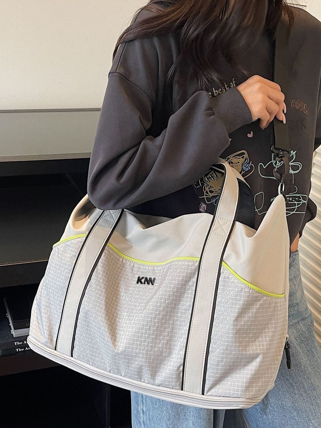 Grid Pattern Duffel Bag