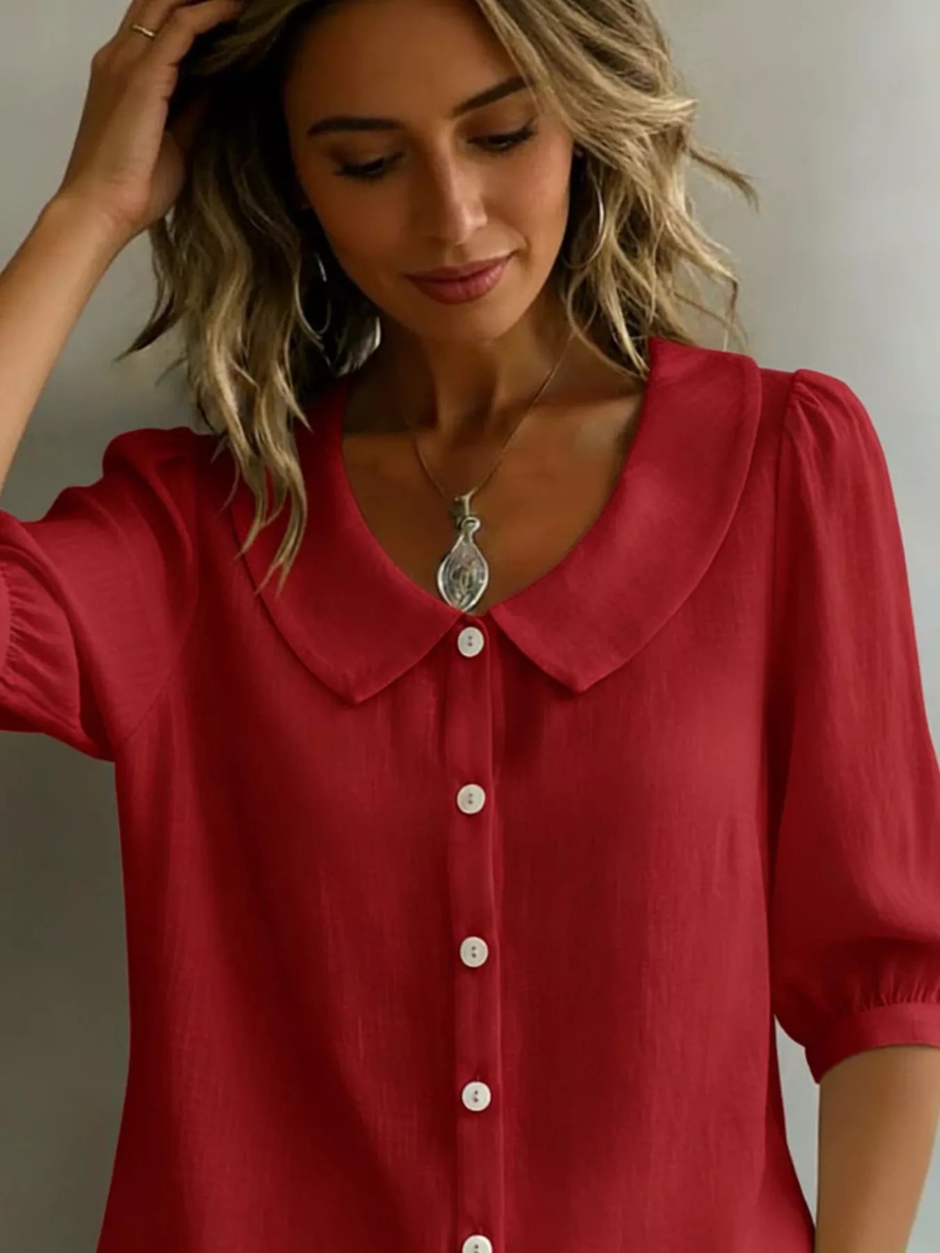 Full Size Peter Pan Collar Button Up Shirt Plus Size