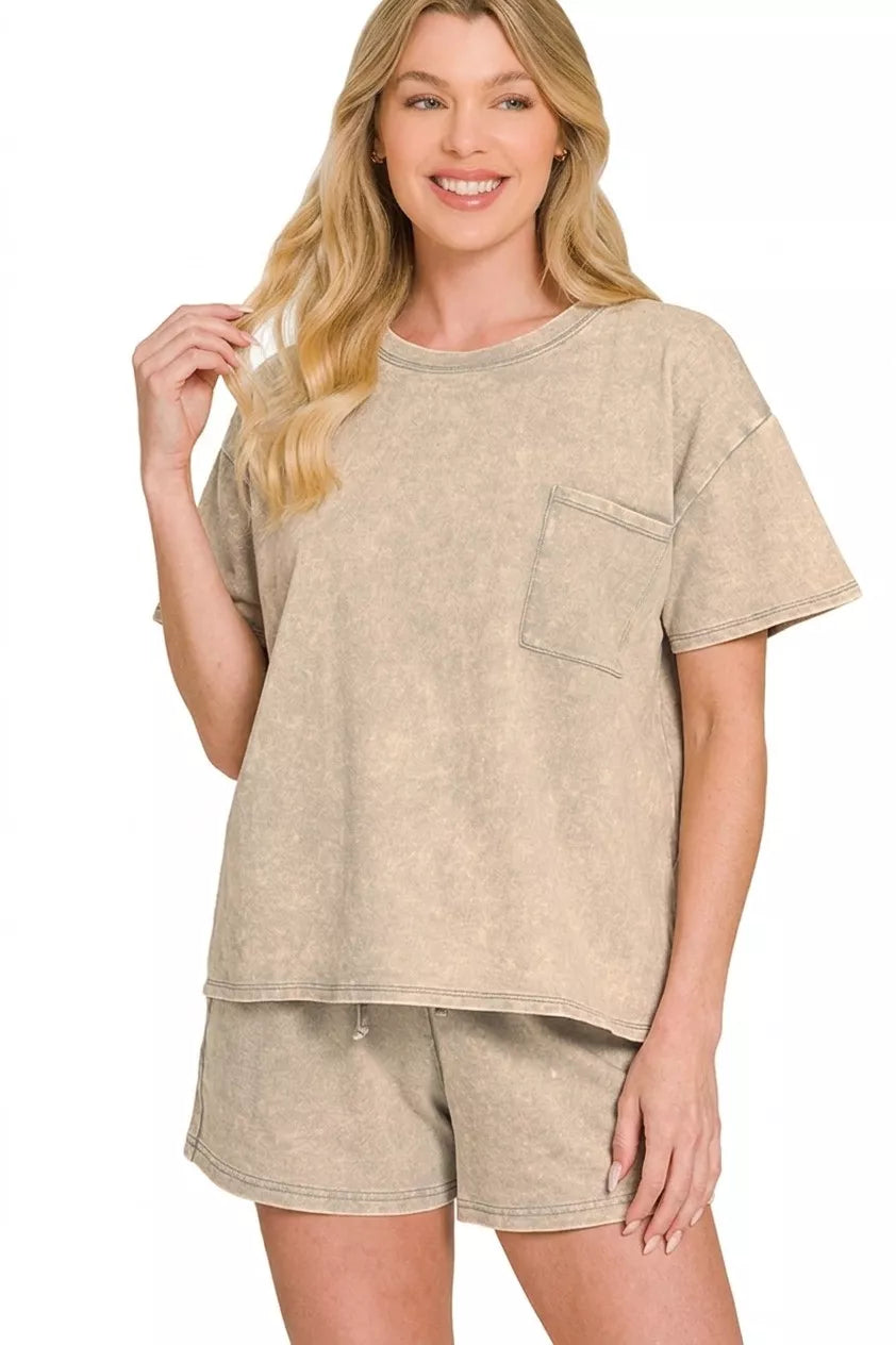 Zenana French Terry Acid Washed Relaxed Top & Short Set