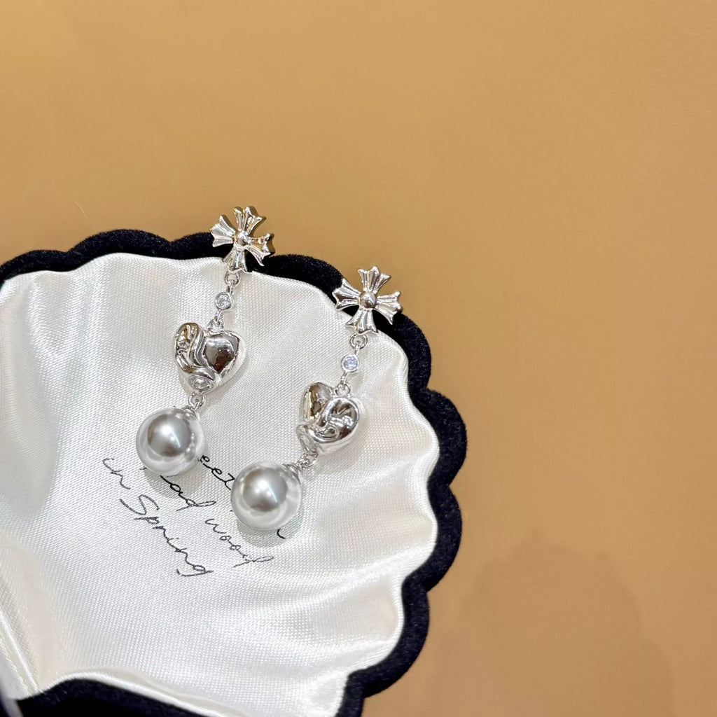 Pearl Heart Drop Earrings