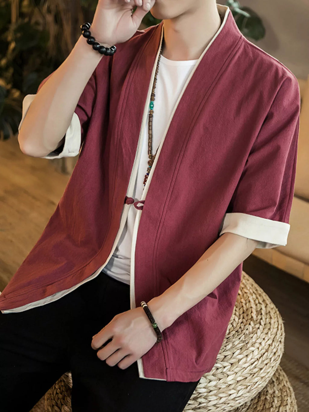 Men's Plus Size Contrast Trim Half Sleeve Shirt