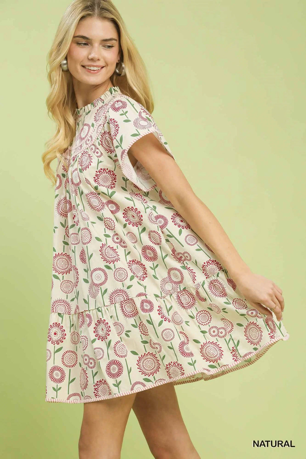 Umgee Floral Print Tiered Babydoll Dress