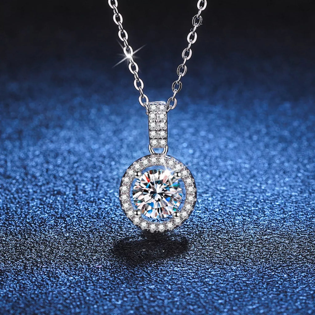 1 Carat Moissanite 925 Sterling Silver Pendant Necklace
