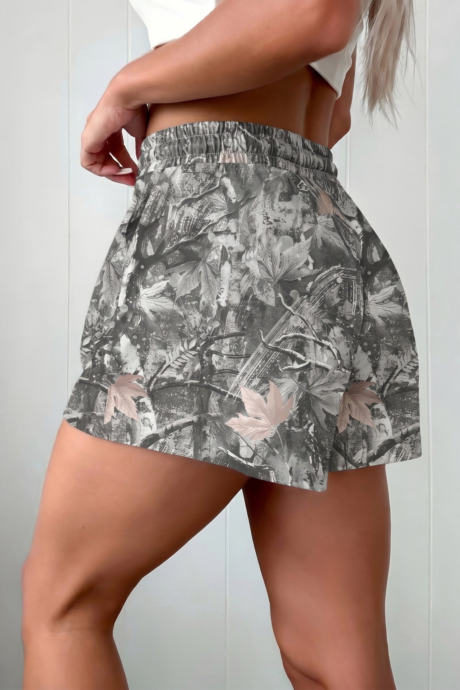 Camo Tie Elastic High Waist Shorts