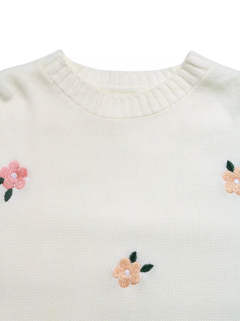 Flower Round Neck Long Sleeve Sweater