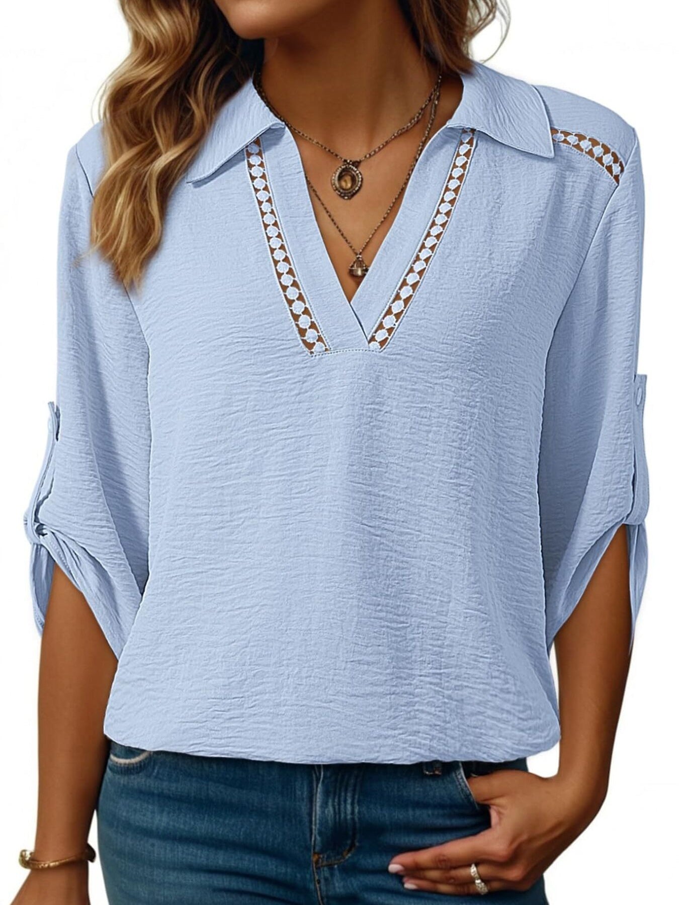 Johnny Collar Texture Blouse