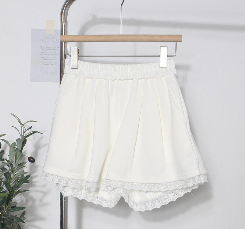 Lace edge elastic waist shorts for women