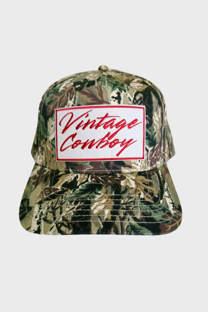 Vintage Cowboy // Embroidered Patch on Camo Structured Cap
