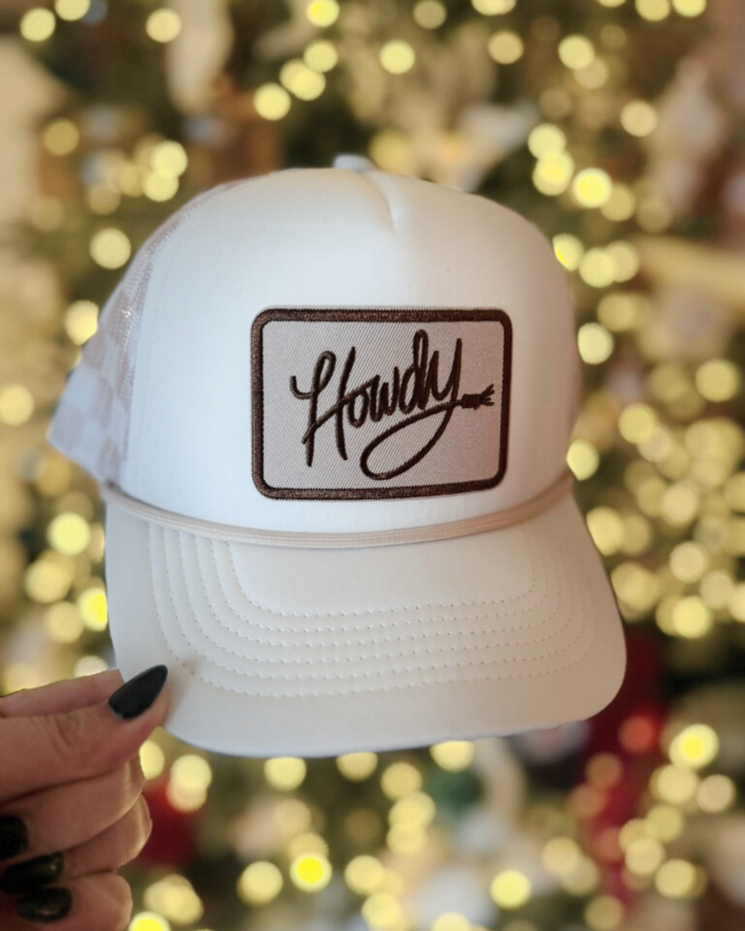 HOWDY on Neutral Hat - Checkered Mesh Trucker Hat