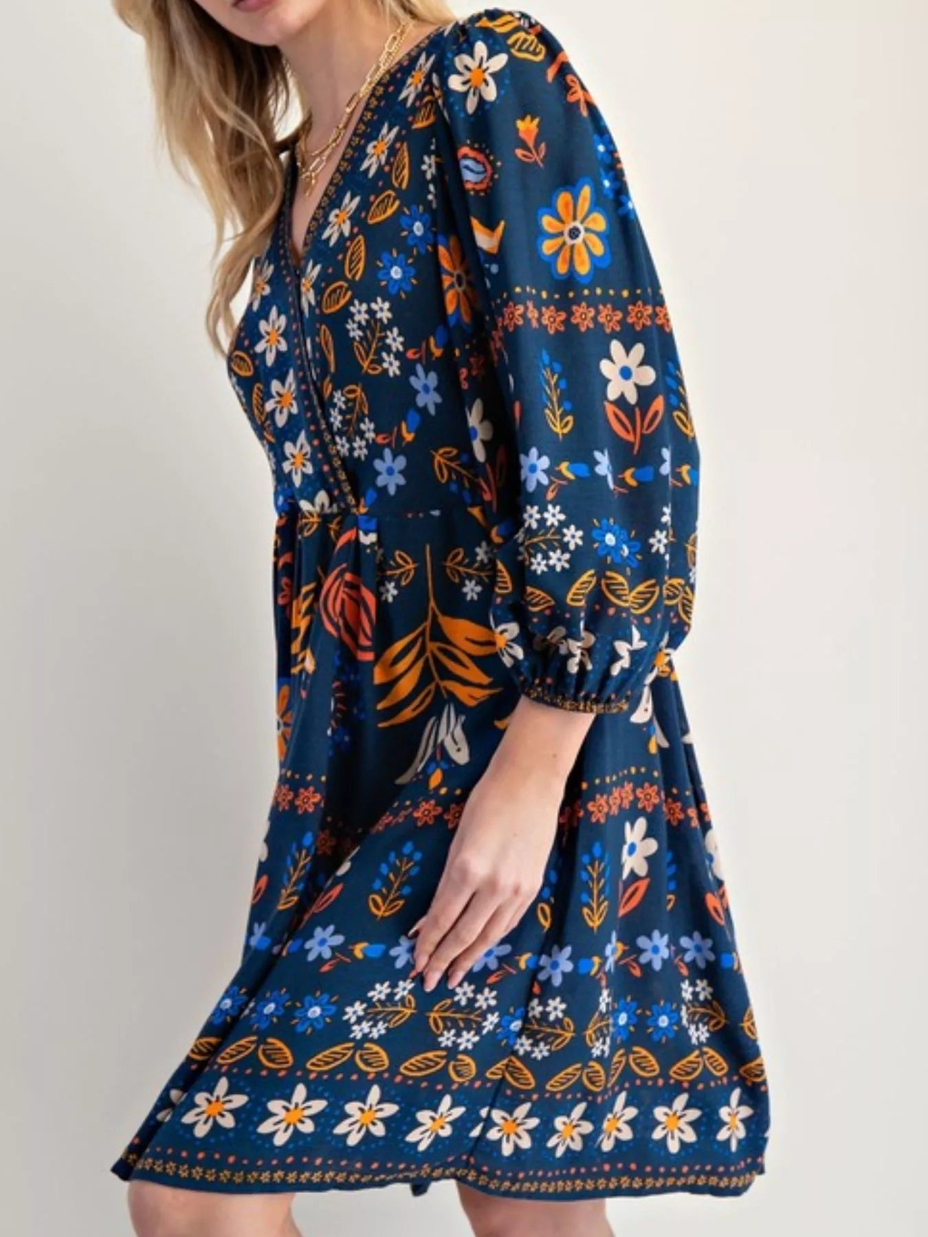 Bohemian Floral Print Long Sleeve Mini Dress