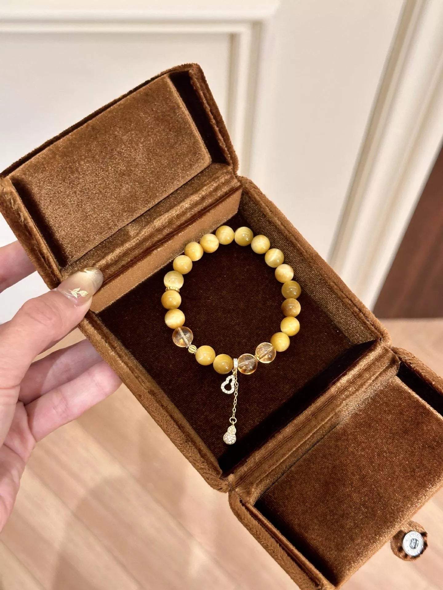 Tiger Eye Beaded Bracelet with Gourd Charm