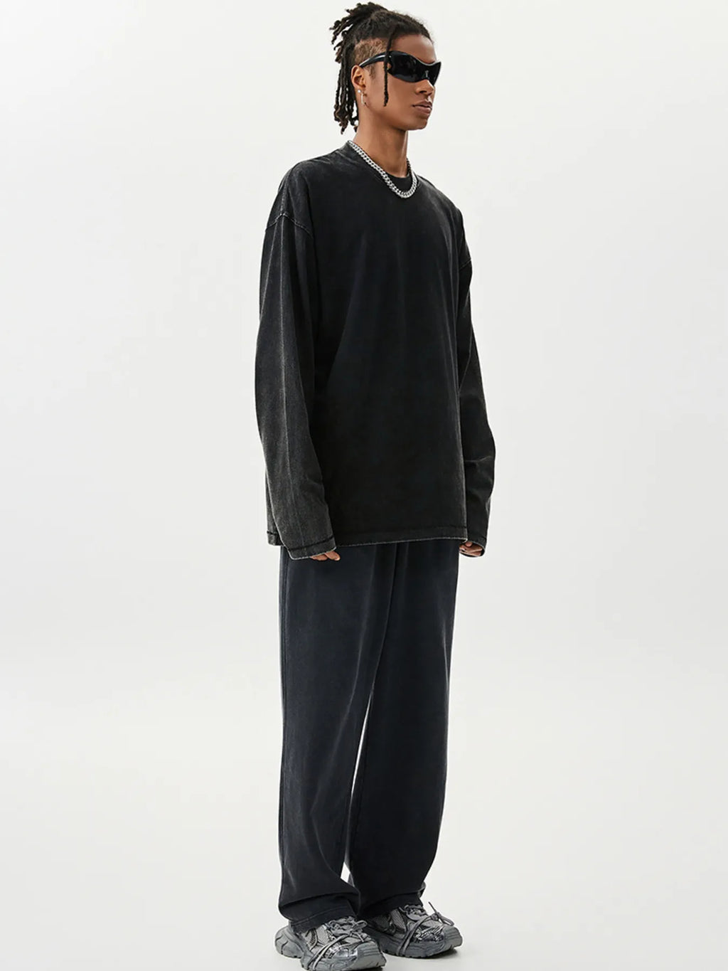 Men's Washed Round Neck Long Sleeve T-Shirt