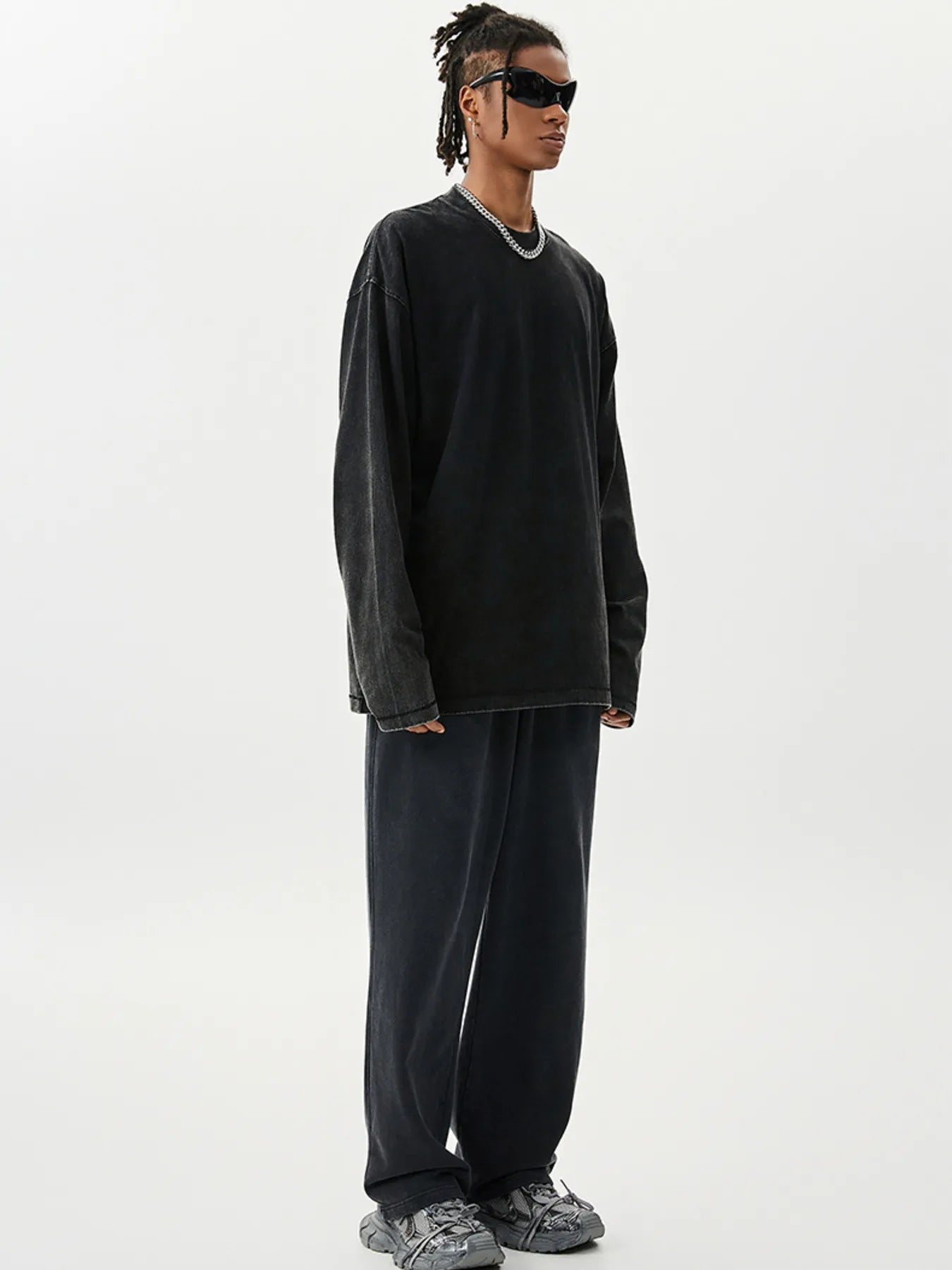 Men's Washed Round Neck Long Sleeve T-Shirt