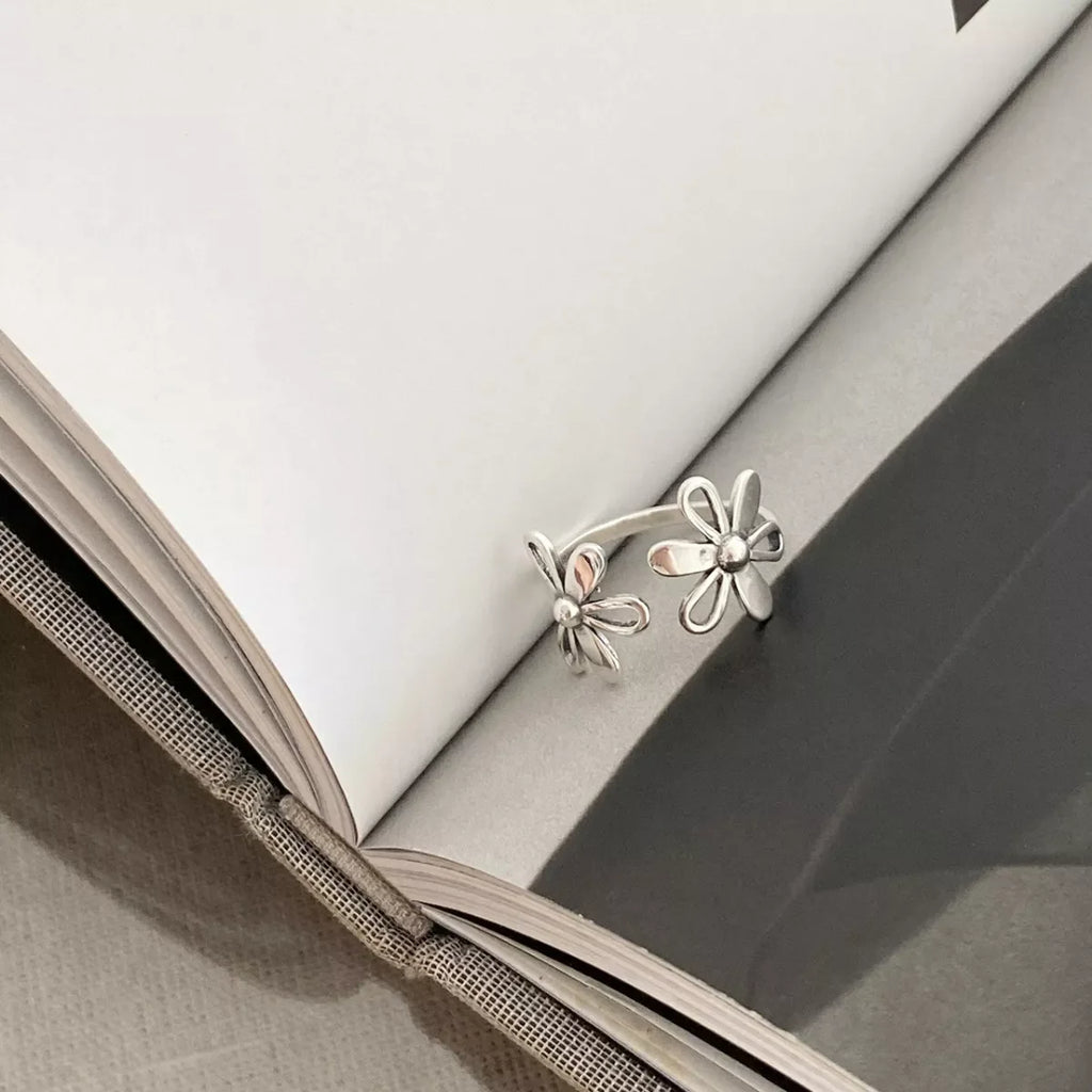 925 Sterling Silver Flower Open Ring