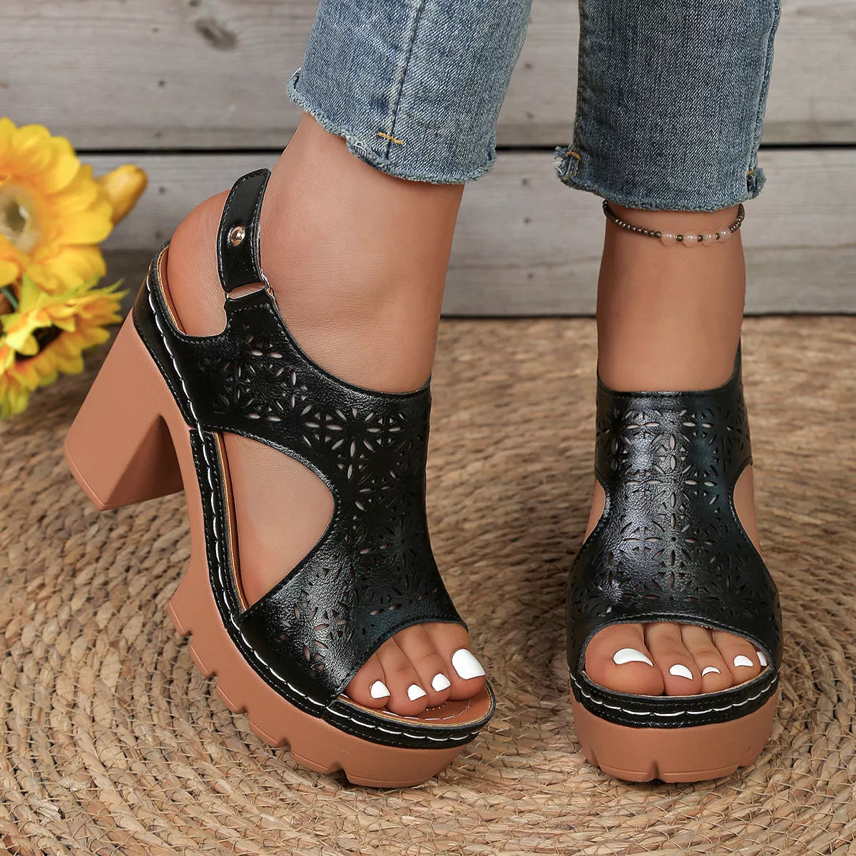 Open Toe Block Heels Sandals