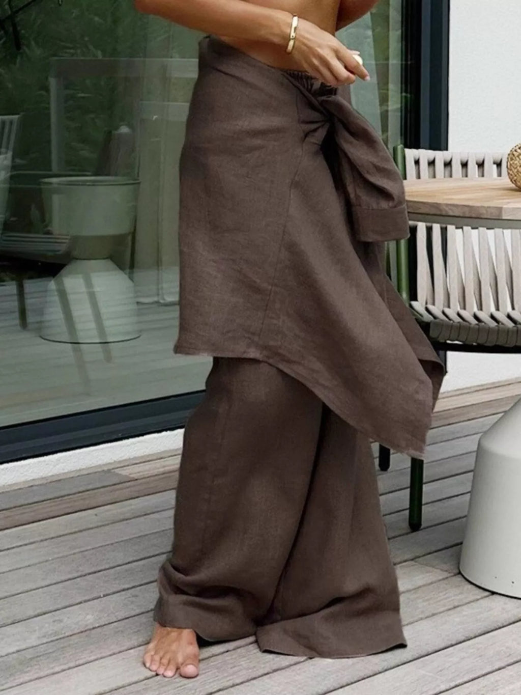 Relaxed Fit Button Up Shirt and Pants Two-Piece Set