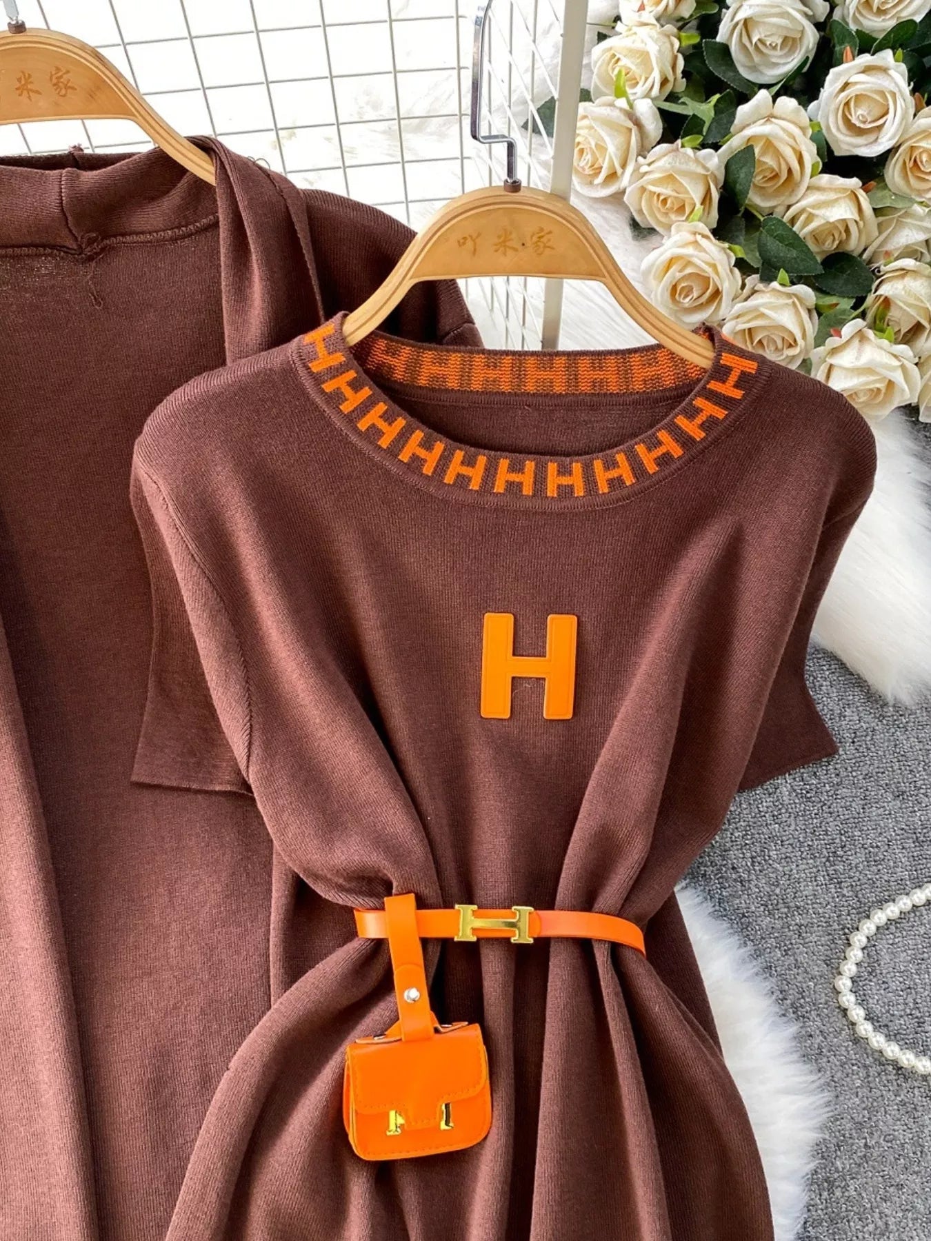 Round Neck Knitted Dress & Cardigan Set