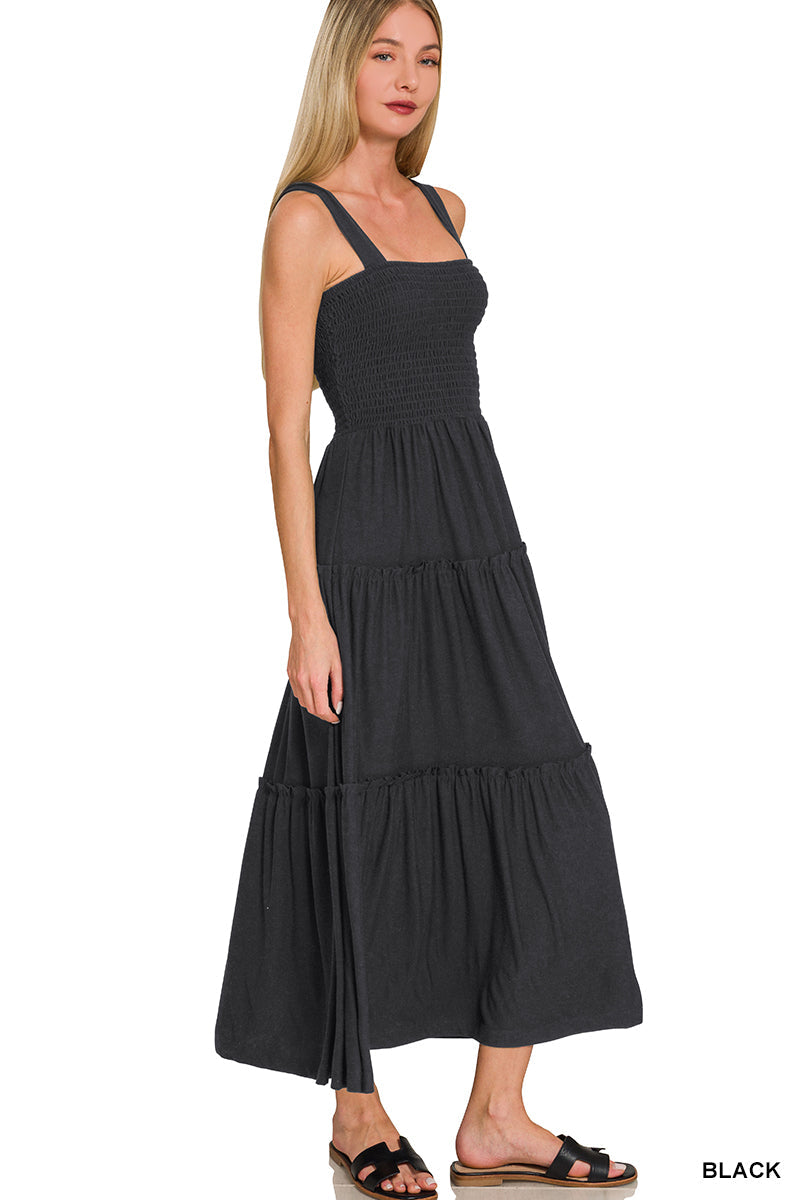 Zenana Smocked Tiered Midi Dress