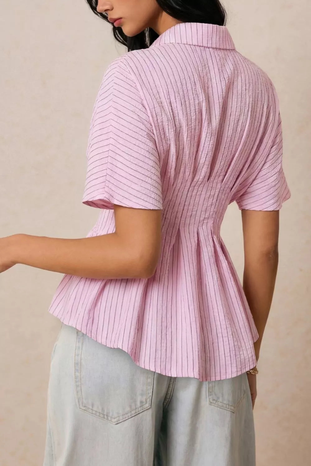 Striped Peplum Button Up Shirt
