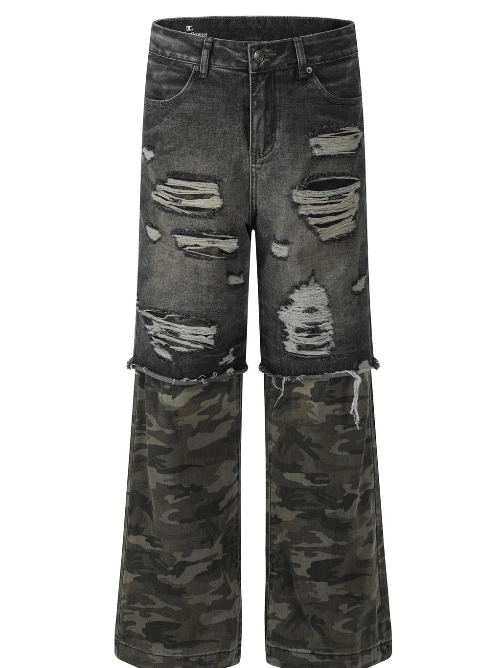 Men's Distressed Camouflage Patchwork Loose Fit Jeans