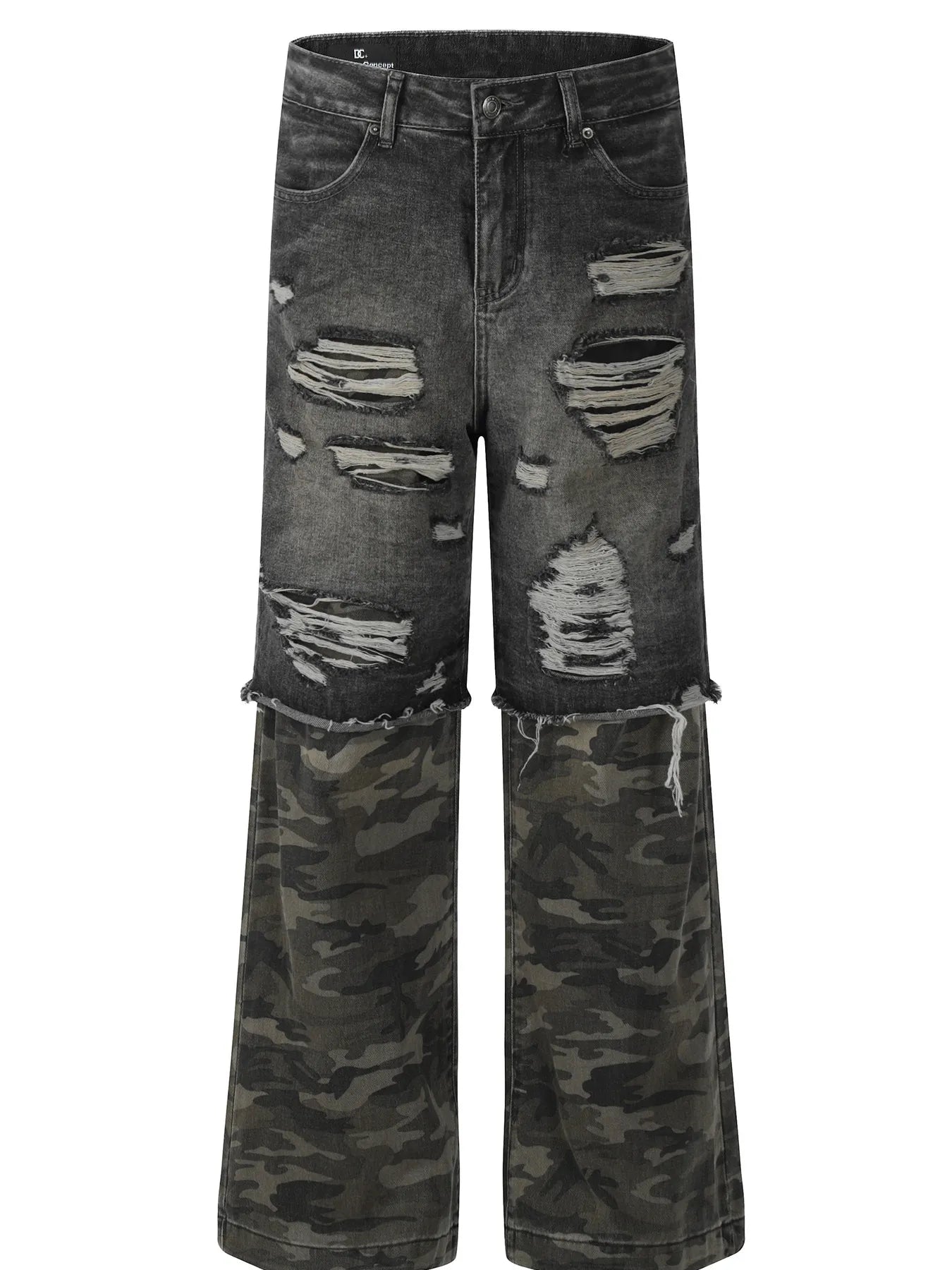 Men's Distressed Camouflage Patchwork Loose Fit Jeans