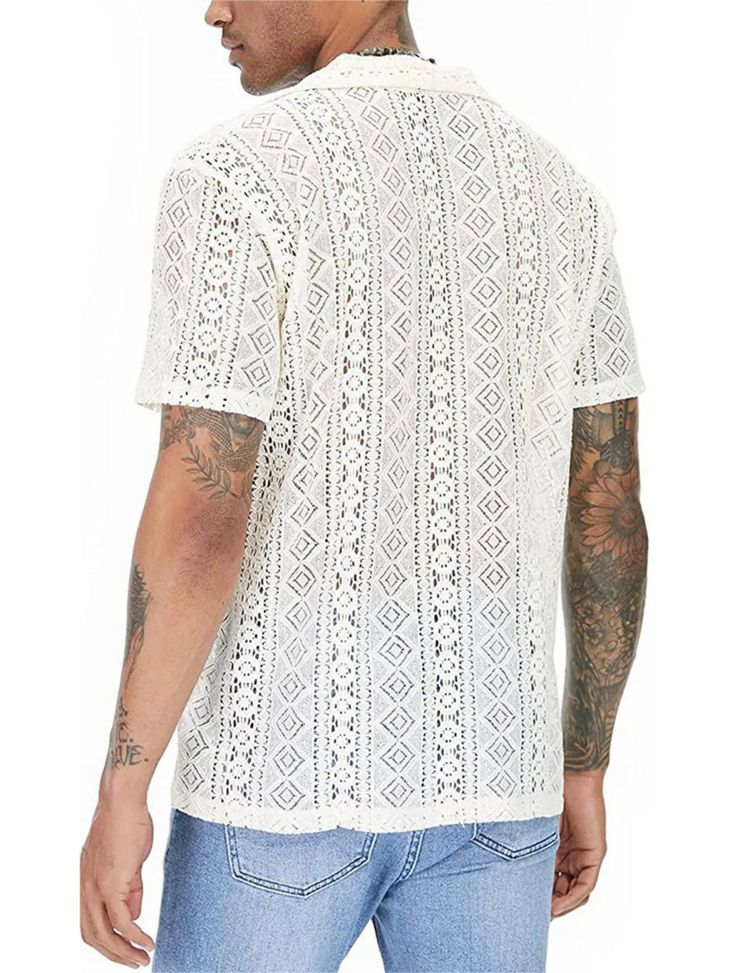 Men's Full Size Lace Button Up Short Sleeve Shirt Plus Size