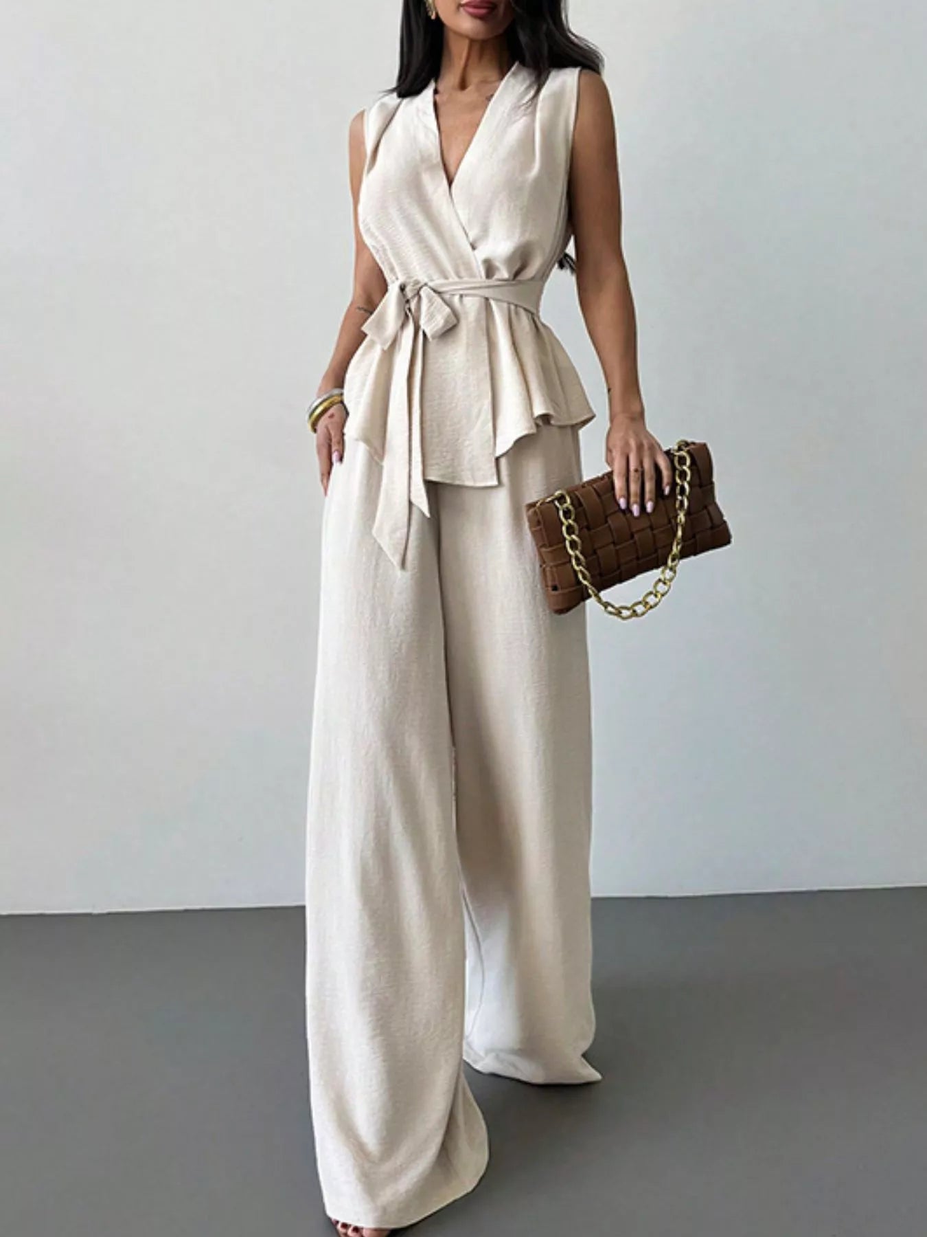 Sleeveless Top and Wide-Leg Pants Set