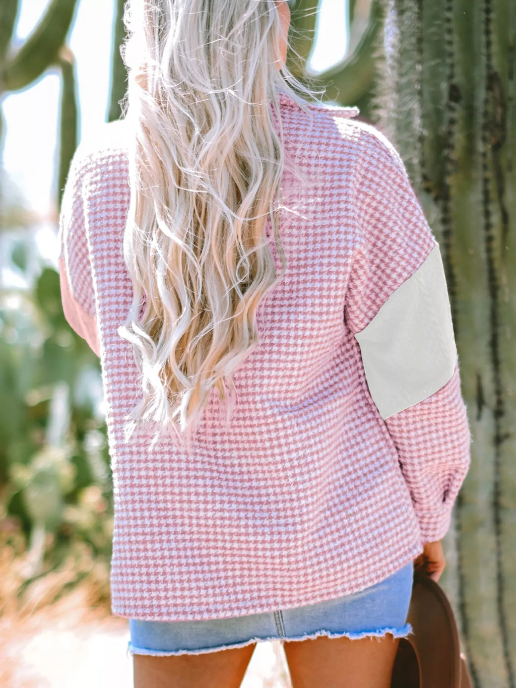 Button Down  Houndstooth Color Block Shacket