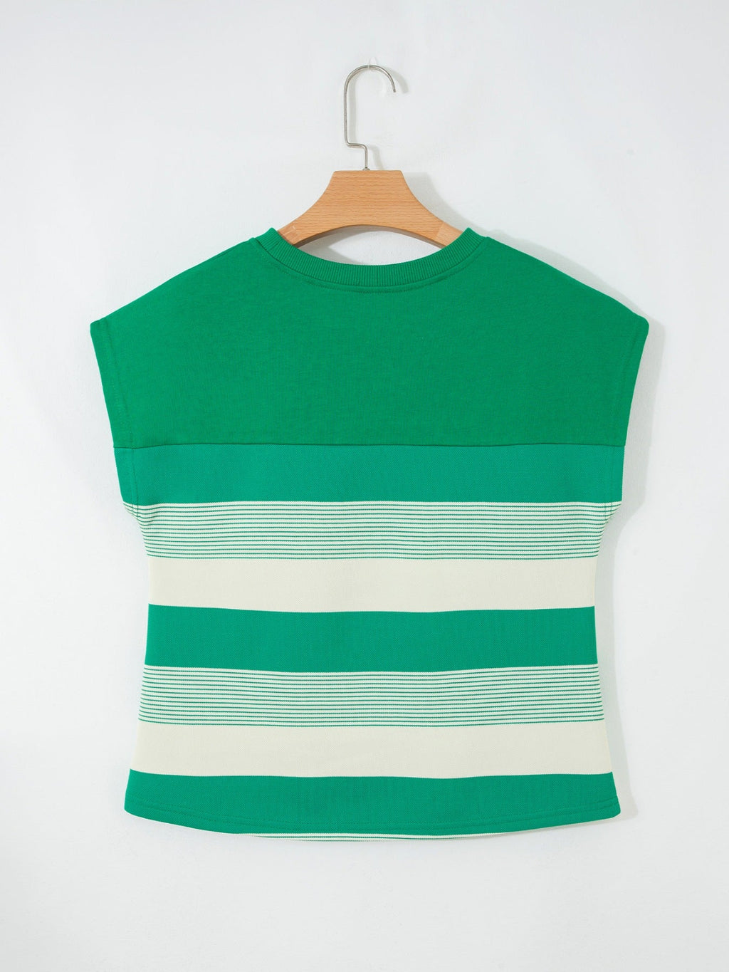 Stripe Mixed Print Crew Neck Cap Sleeve T Shirt
