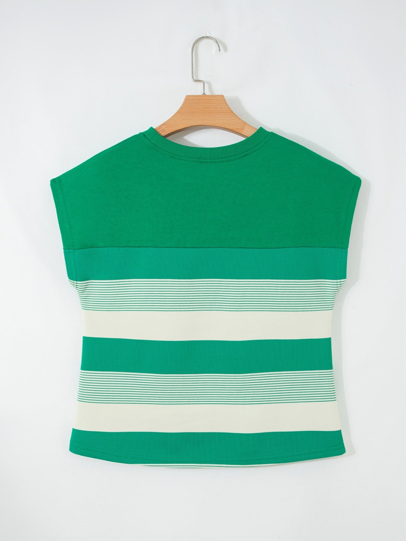 Stripe Mixed Print Crew Neck Cap Sleeve T Shirt