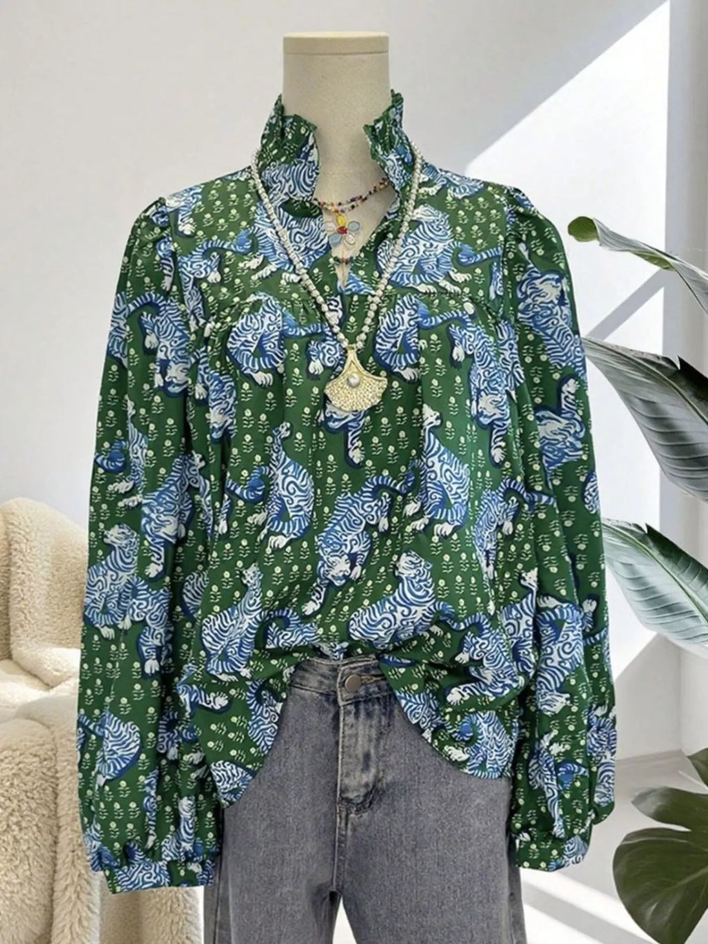 Tiger Print Long Sleeve Blouse