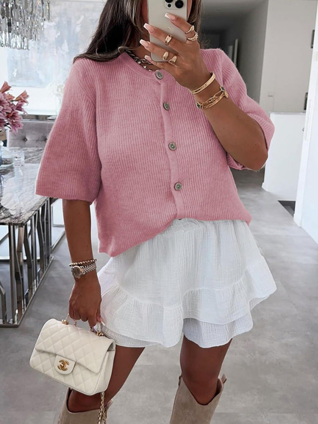 Short Sleeve Button-Down Cardigan