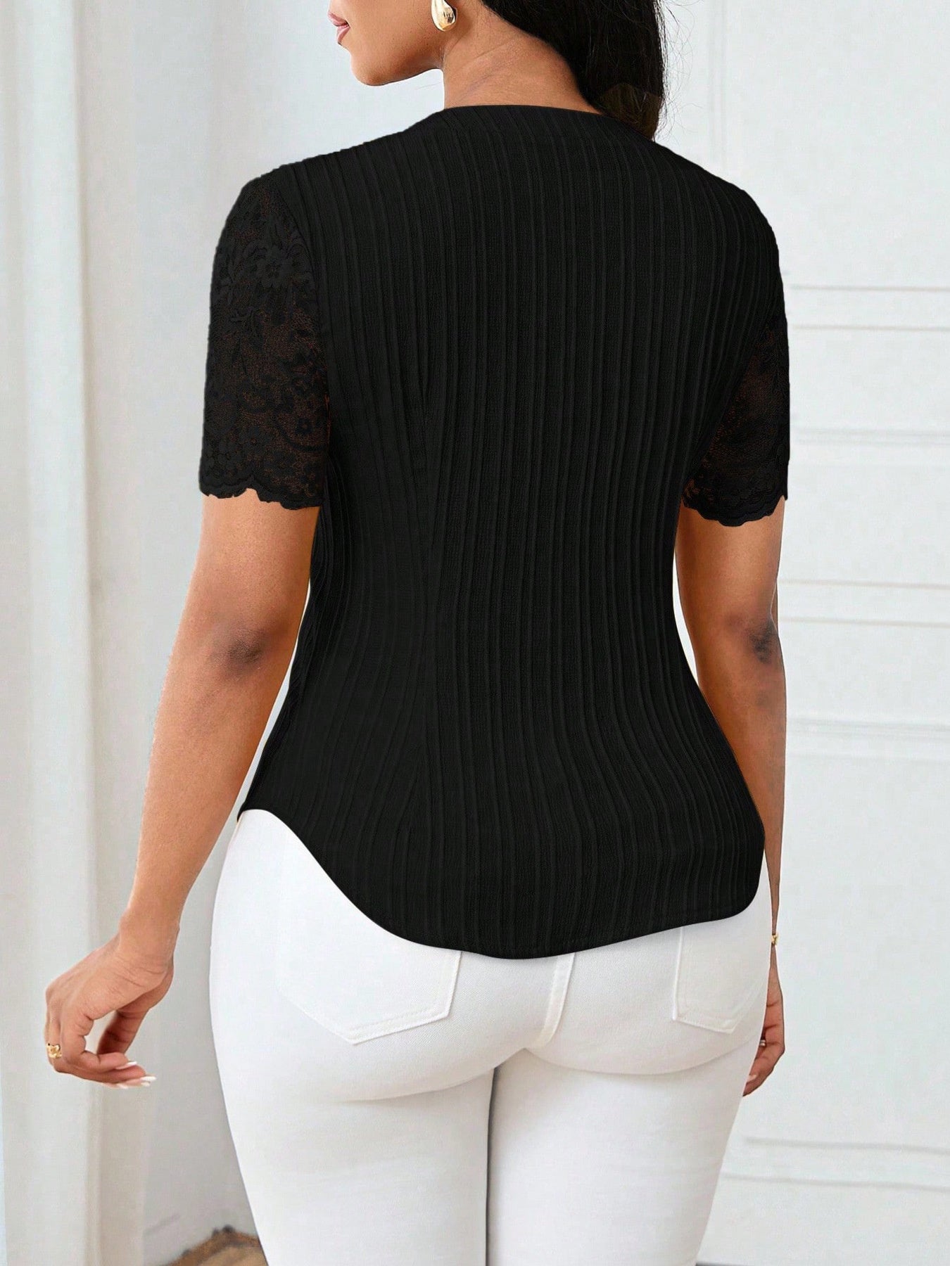 Lace Sleeve Button Up Shirt