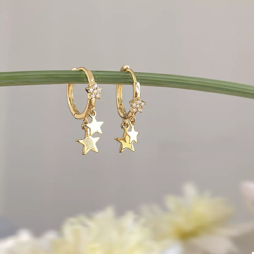 18K Gold-Plated Star Charm Hoop Earrings
