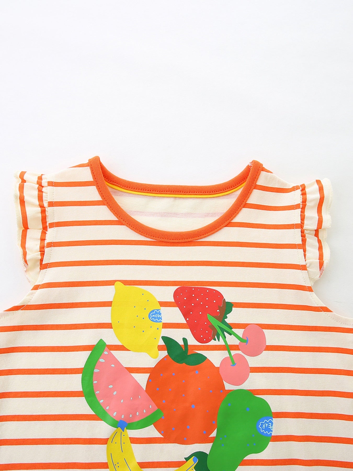 Children's Striped Fruit Print Ruffle Sleeve Tee