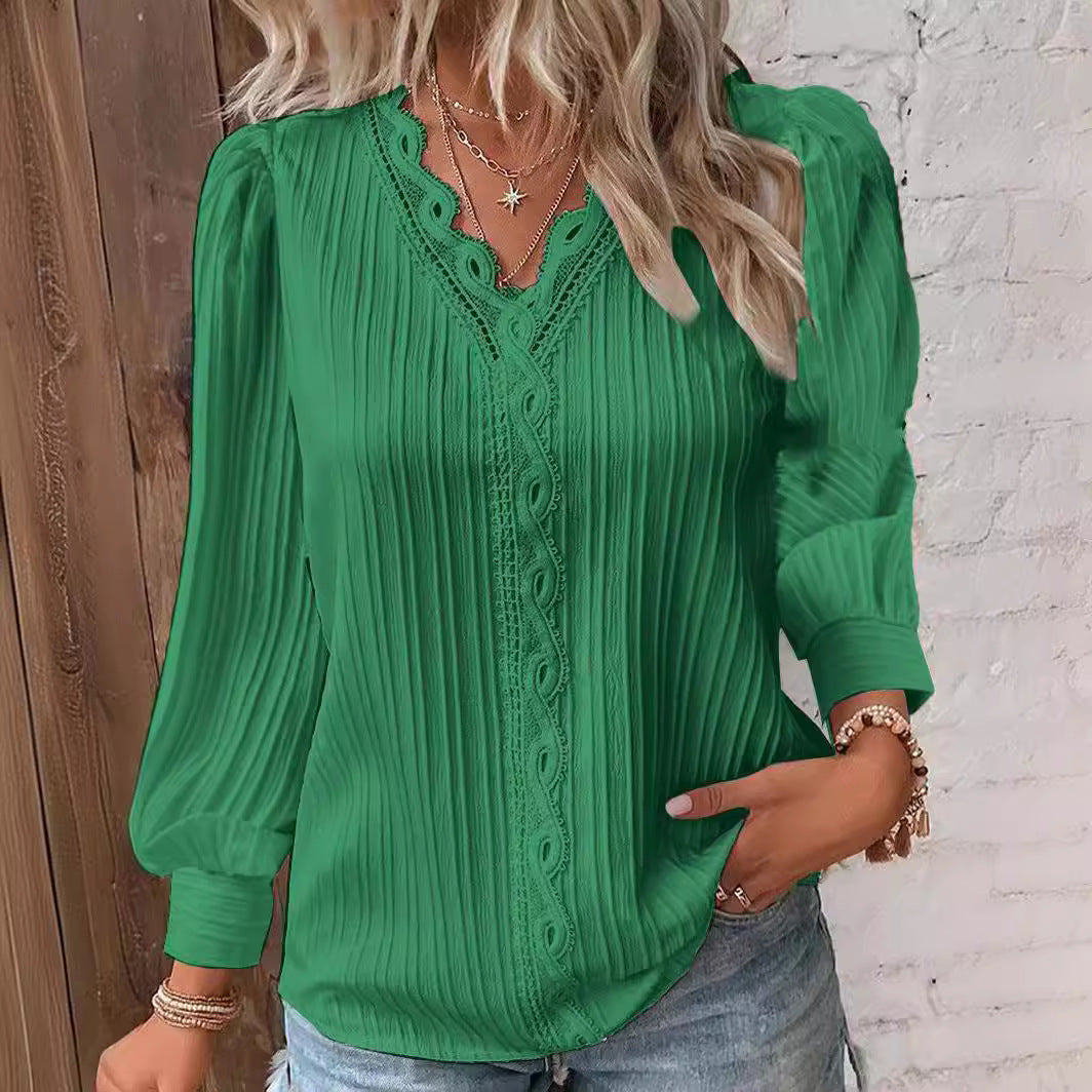 Women’s Lace-Trim V-Neck Blouse