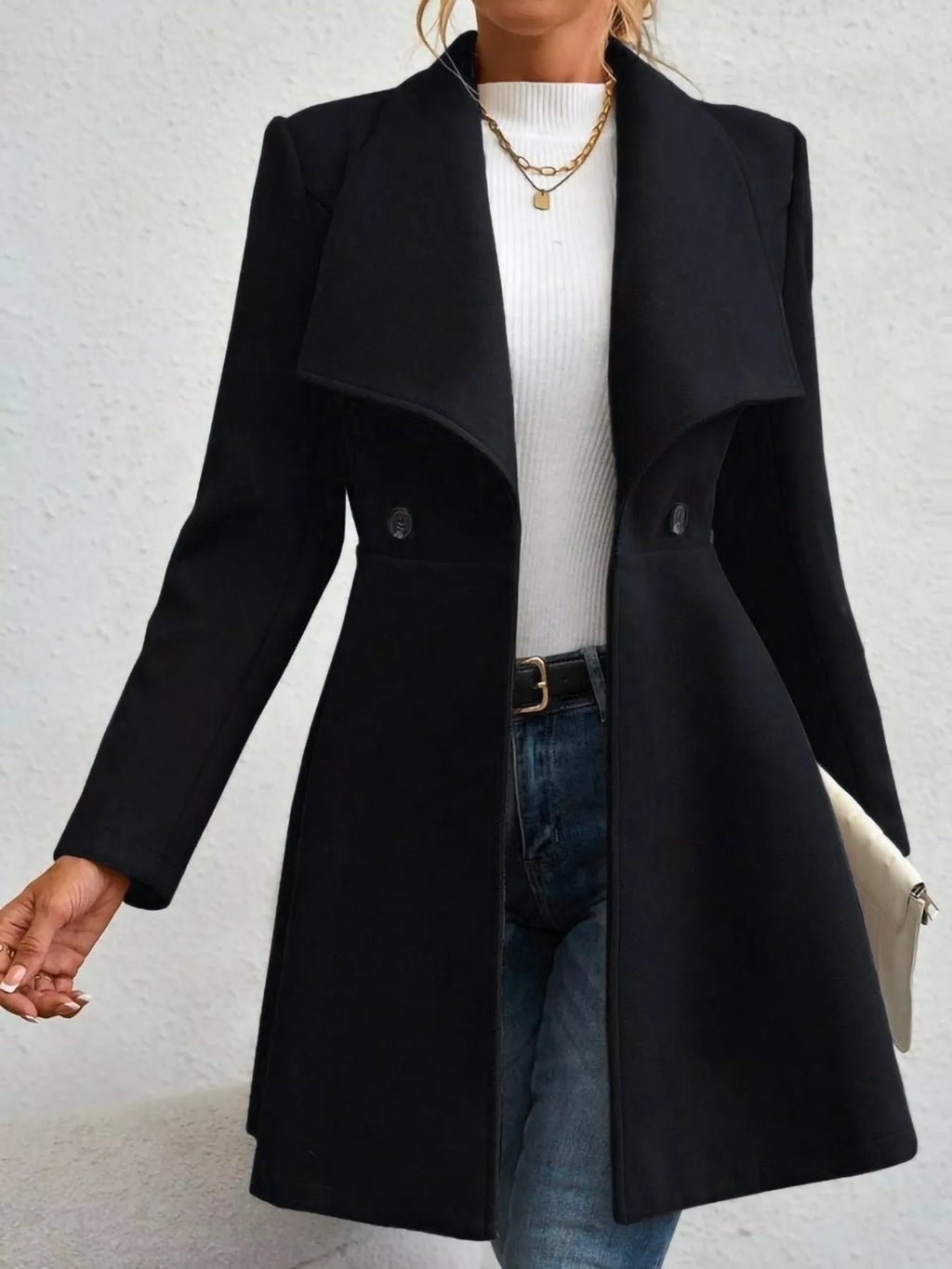 Double-Breasted Wool Blend Coat